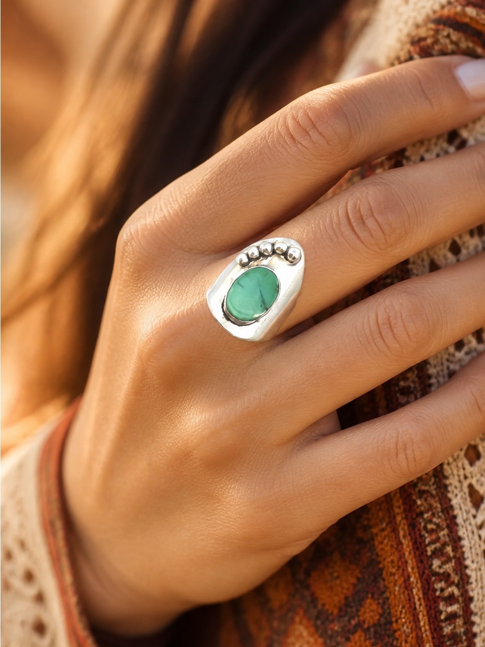 Sterling .975 Southwest Turquoise Ring Sz. 5.5
